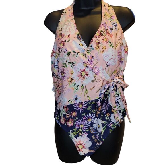 Floral Halter Wrap Swimsuit - Picture 1 of 4